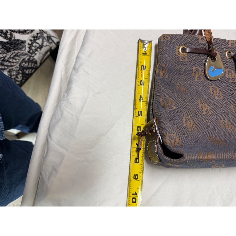 Dooney & Bourke Signature Monogram Canvas Tote Bag Blue Brown Leather Trim - Picture 3 of 9